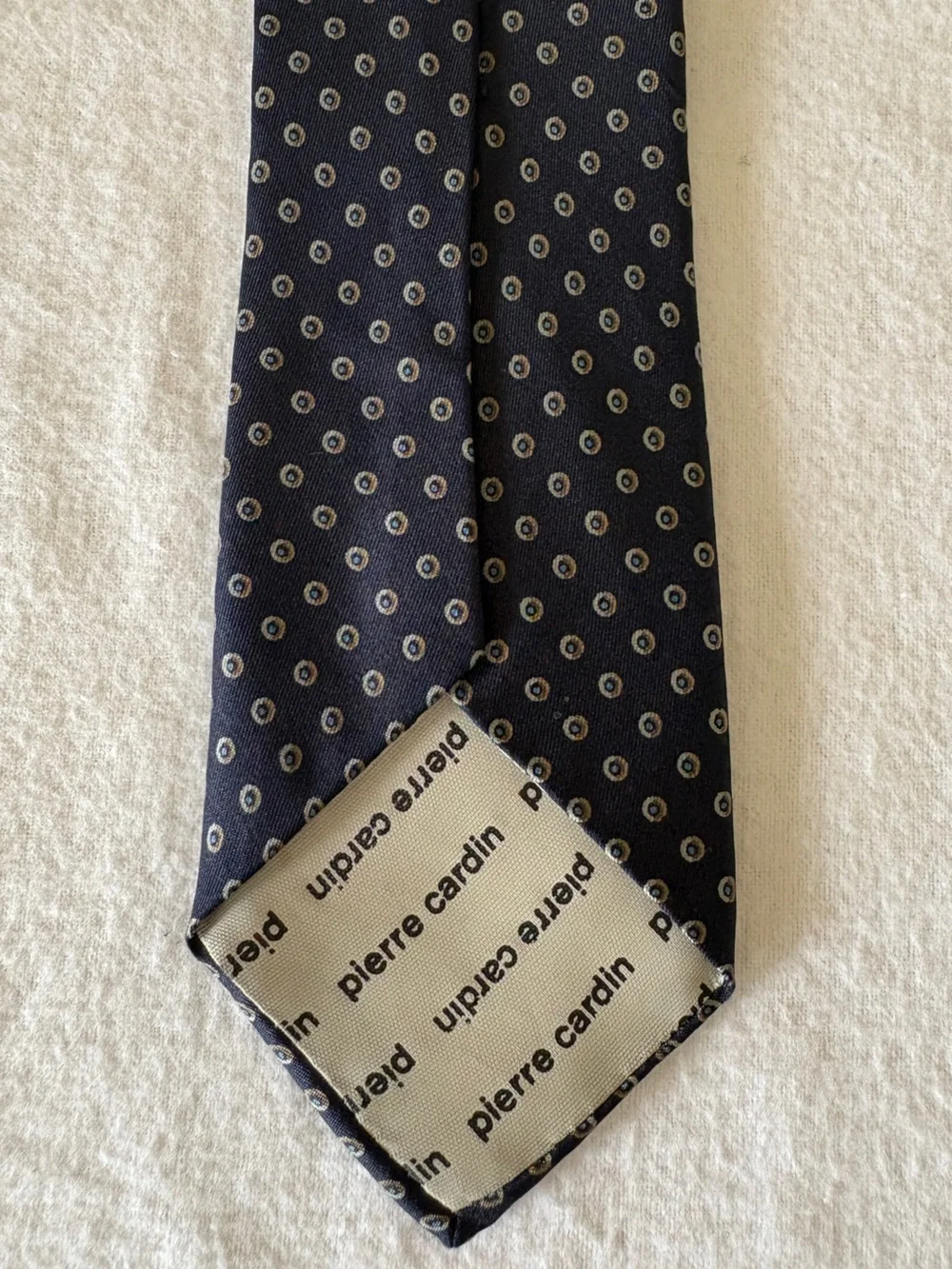 Vintage Pierre Cardin Navy Silk Tie with Small geometric Dot Motif EUC
